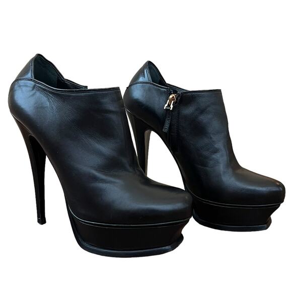 Yves Saint Laurent Womens Tribute 105 Black Leather Platform Heeled Ankle Boots - Picture 2 of 16